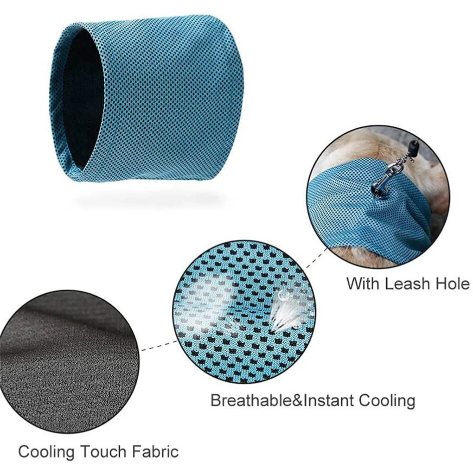 Summer Ice Dog Collar Reusable Physical Instant Cooling Bandana with Leash Hole Pet Scarf