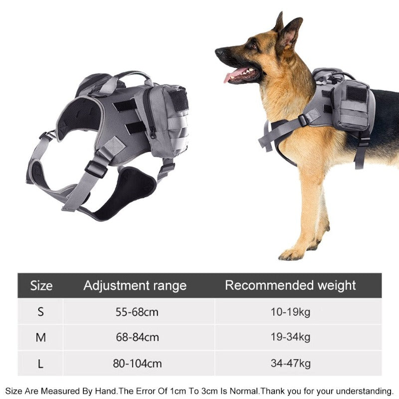 Tactical Dog Harness Nylon Adjustable Reflective Dog Harness With Handle And 2 Pouches