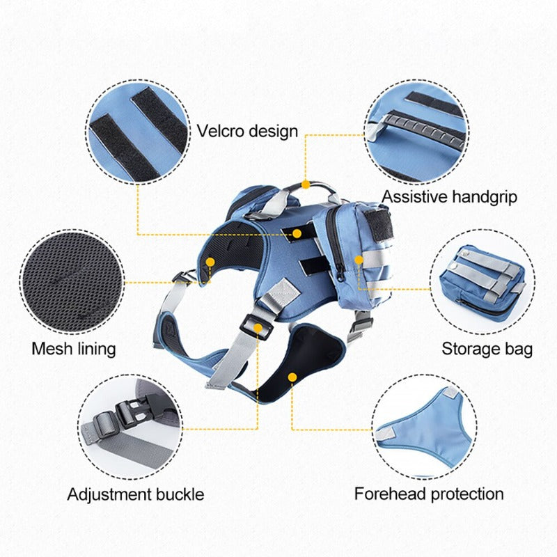 Tactical Dog Harness Nylon Adjustable Reflective Dog Harness With Handle And 2 Pouches