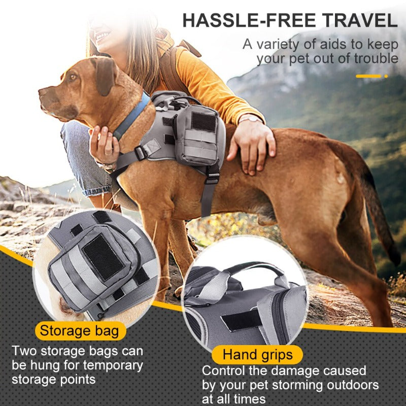 Tactical Dog Harness Nylon Adjustable Reflective Dog Harness With Handle And 2 Pouches