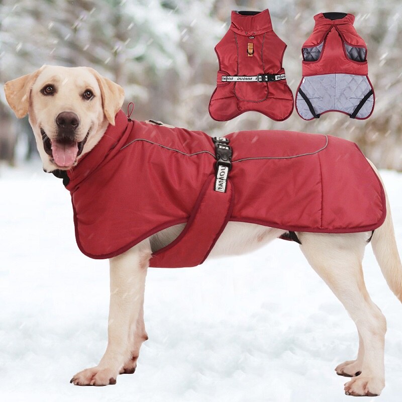 Warm Dog Coats Large Dog Waterproof Reflective Jacket Turtleneck With Adjustable Drawstring Buckle With D Ring