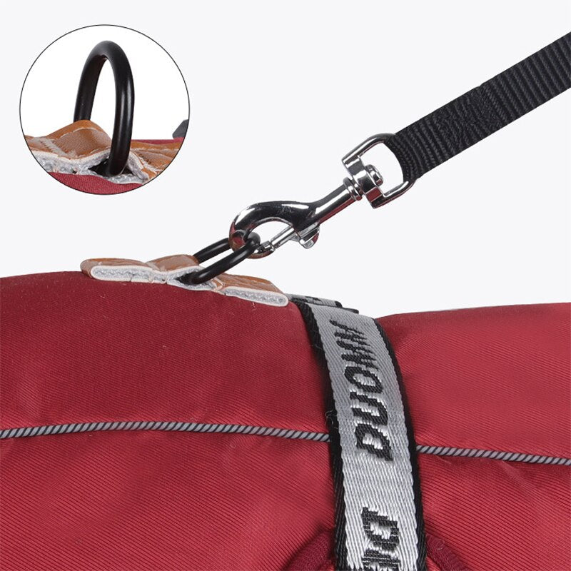 Warm Dog Coats Large Dog Waterproof Reflective Jacket Turtleneck With Adjustable Drawstring Buckle With D Ring