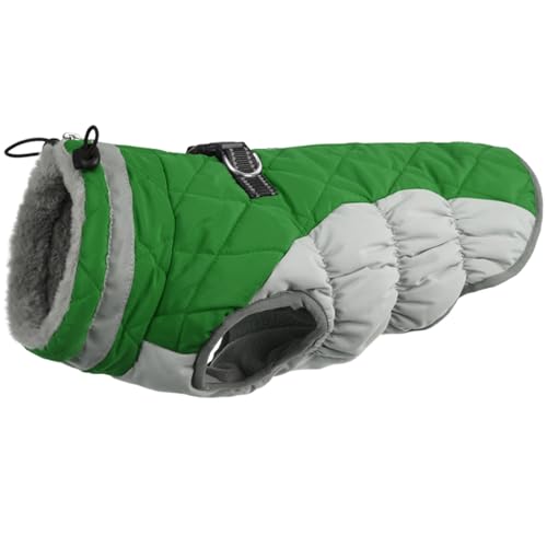 Warm Winter Dog Jacket with Built-in Harness Waterproof Windproof Reflective Fleece Vest with Zipper