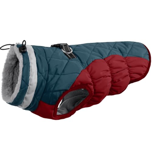 Warm Winter Dog Jacket with Built-in Harness Waterproof Windproof Reflective Fleece Vest with Zipper