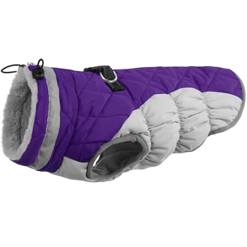 Warm Winter Dog Jacket with Built-in Harness Waterproof Windproof Reflective Fleece Vest with Zipper