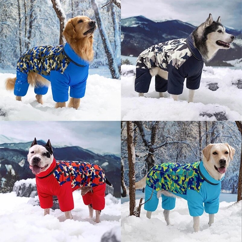 Waterproof Large Dog Jackets Warm Fleece Pet Dog Coat Reflective Dog Jumpsuit