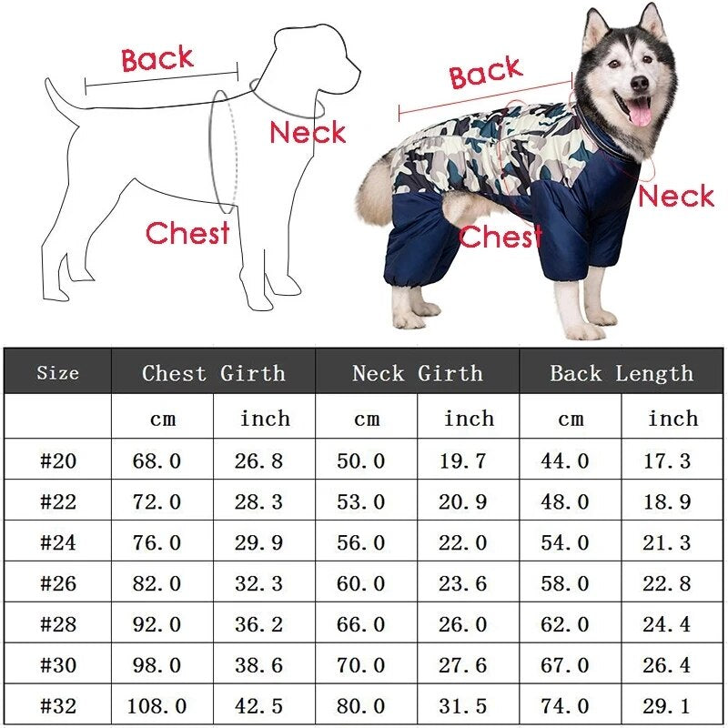 Waterproof Large Dog Jackets Warm Fleece Pet Dog Coat Reflective Dog Jumpsuit