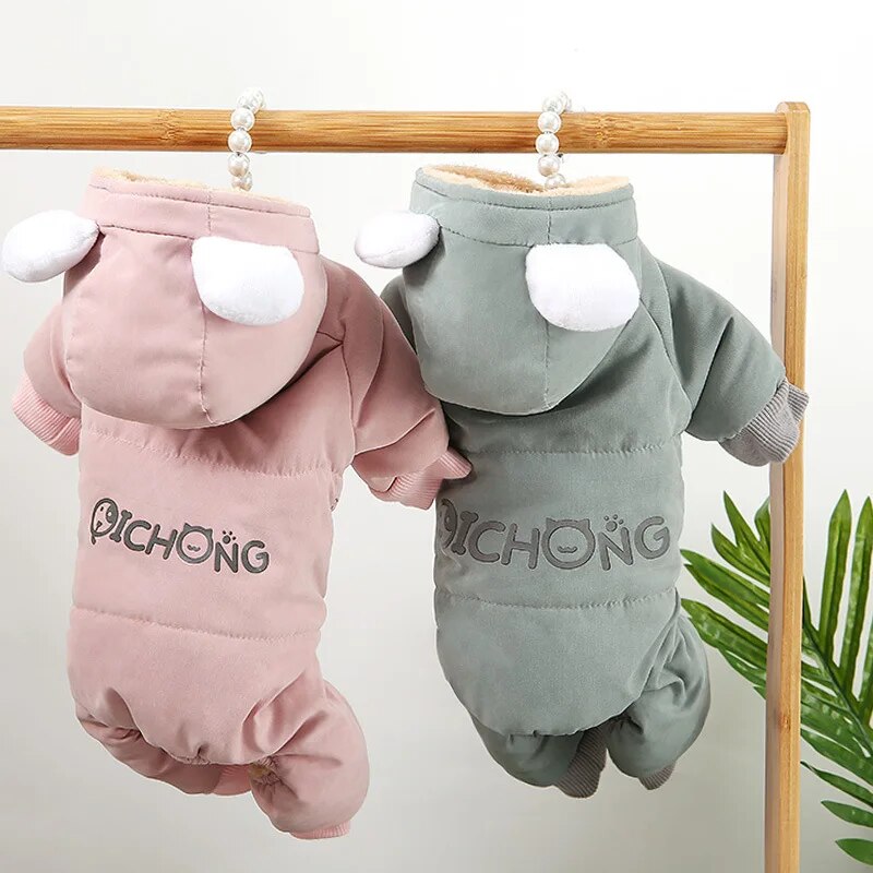 Winter Dog Clothes Warm Fleece Pet Jumpsuits Fashion Solid Pet Clothing