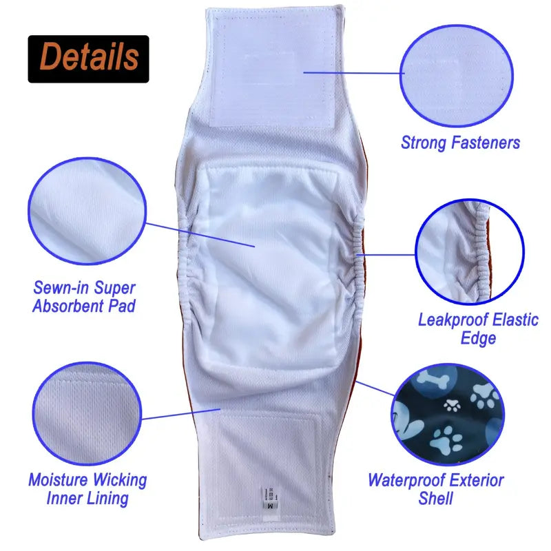 3 Pcs Set Male Dog Reusable Diapers Washable Male Dog Wrap Diaper