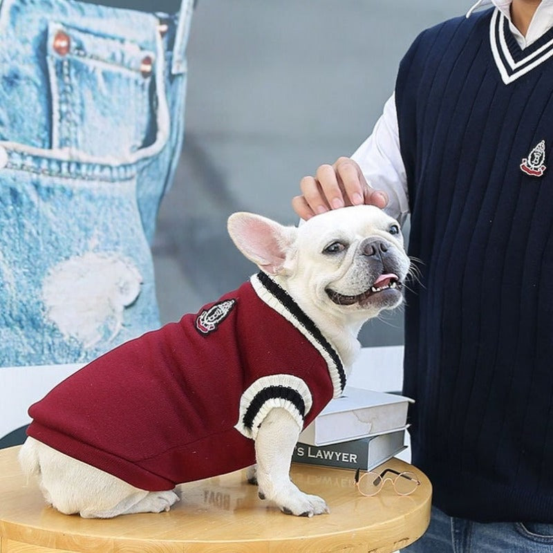 College Style Pet Dog Vest V Neck Dog Sweaters Winter Warm Dogs Clothes