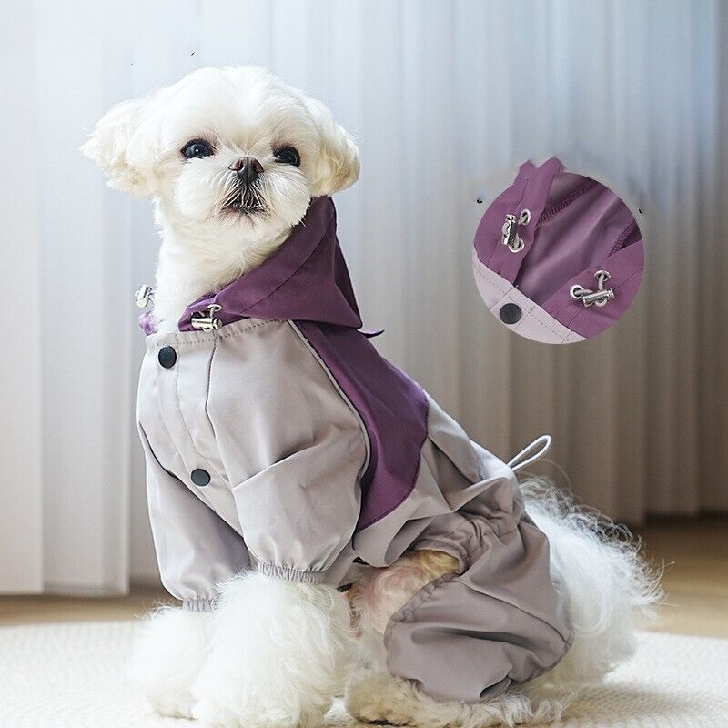 Four-Legged Waterproof Dog Raincoat with Night Reflective Strip and Hat Hooded Rain Coat Jacket