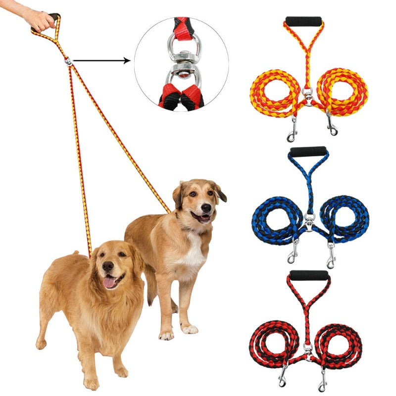 Two Dogs Nylon Tangle Free Dual Pet Dog Double Leash