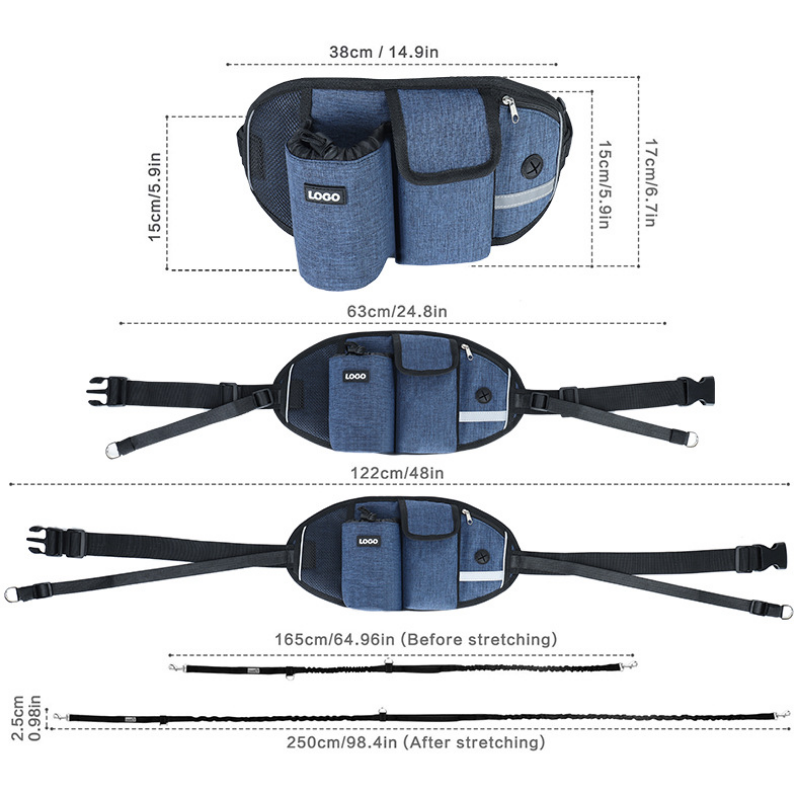 Dog Walking Bags Training Pet Treat Bag Fanny Pack Hands-Free Pet Candy Pouch Bungee Leash Dog Feed Bowls Storage Water Cup Bags