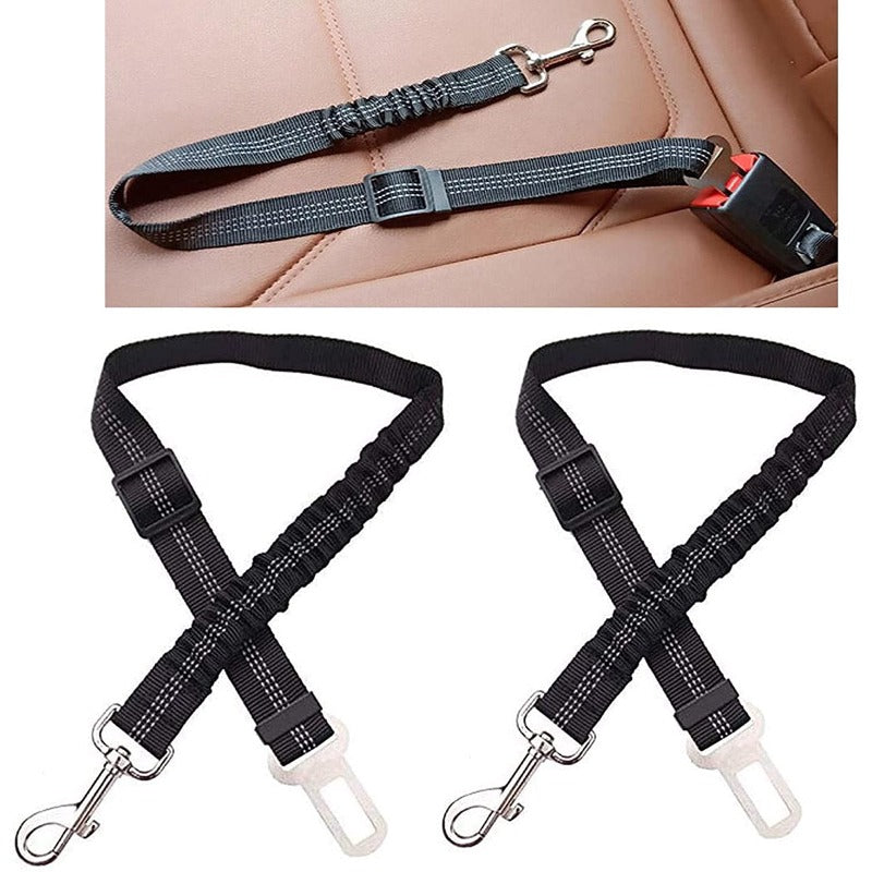 Dog Safety Belt for Car, Pack of Dog Safety Belts, Adjustable Elastic Shock Absorption with Reflective Strips, Suitable for All Dog Breeds and Car Types