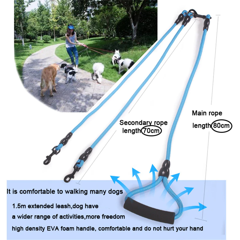 Pet Dog Leash Nylon Rope Double Dual Two Heads