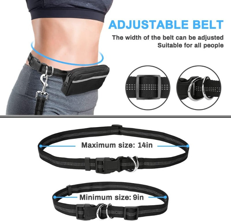 Hands Free Dog Leash with Waist Zipper Pocket Dual-Handle Reflective Bungee Suitable for Running Hiking Training Adjustable Waist Belt, Shock Absorbing for Small Medium and Large Dogs Pet Supplies