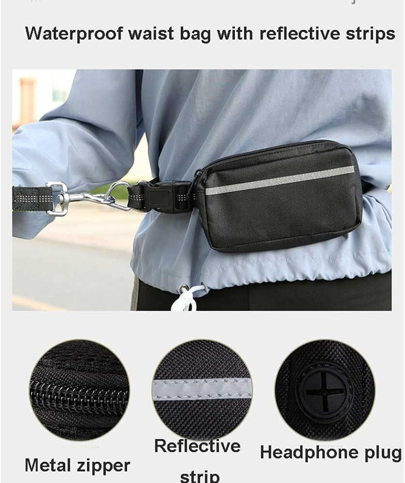 Hands Free Dog Leash with Waist Zipper Pocket Dual-Handle Reflective Bungee Suitable for Running Hiking Training Adjustable Waist Belt, Shock Absorbing for Small Medium and Large Dogs Pet Supplies