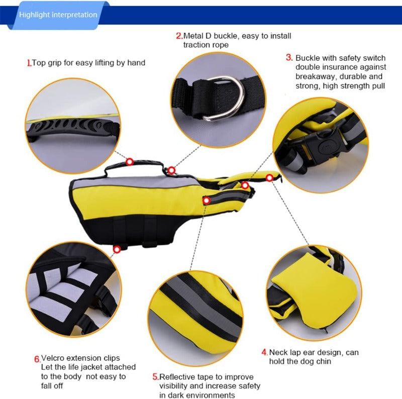Dog Inflatable Life Jacket Vest, Dog Clothes Foldable and Convenient Safety Swimming Reflective Suit for Small Medium Large Dogs