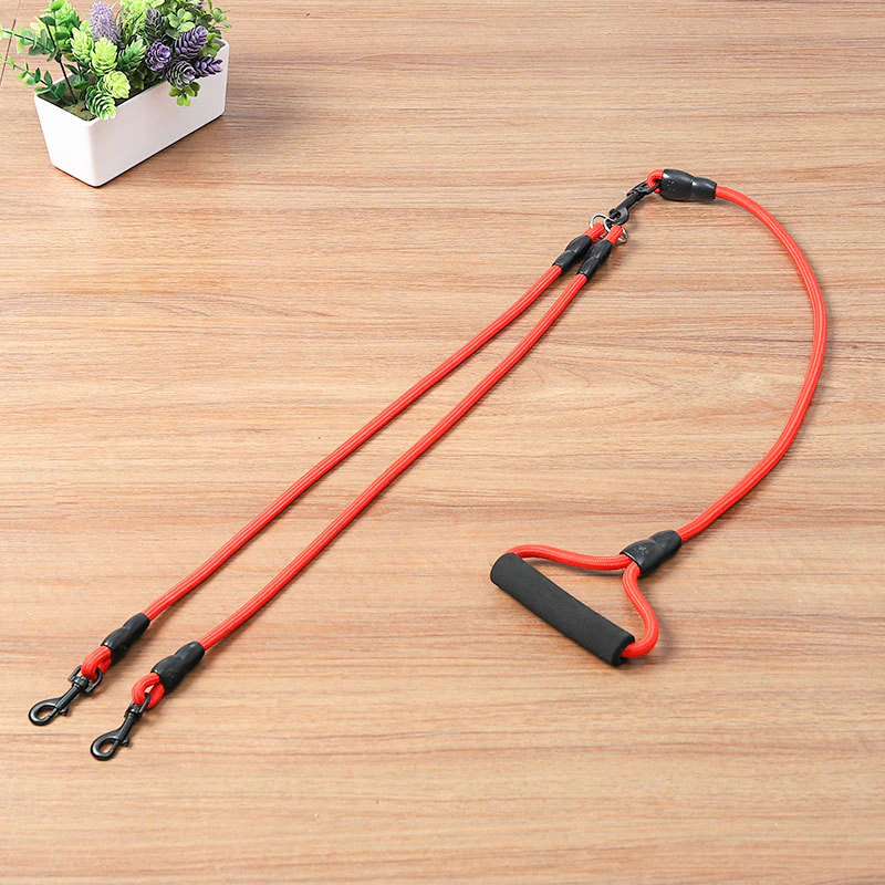 Pet Dog Leash Nylon Rope Double Dual Two Heads
