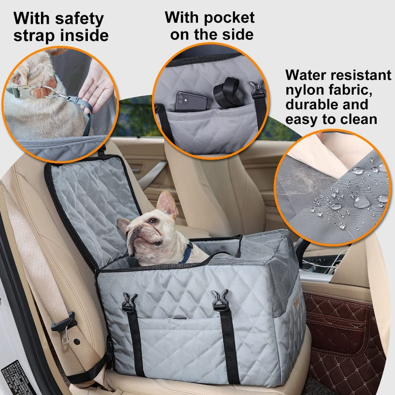 Dog Car Seat for Small Dogs, Portable and Washable Puppy Dog Booster Seats for Car Front Seat with Storage Pockets and Clip-On Leash , Breathable Folding Travel Carrier Bed or Bag