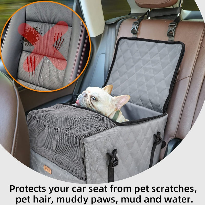 Dog Car Seat for Small Dogs, Portable and Washable Puppy Dog Booster Seats for Car Front Seat with Storage Pockets and Clip-On Leash , Breathable Folding Travel Carrier Bed or Bag
