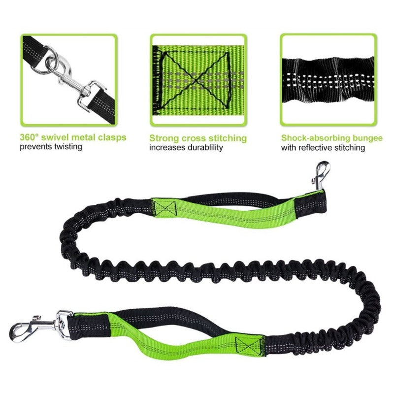 Hands Free Dog Leash with Waist Zipper Pocket Dual-Handle Reflective Bungee Suitable for Running Hiking Training Adjustable Waist Belt, Shock Absorbing for Small Medium and Large Dogs Pet Supplies