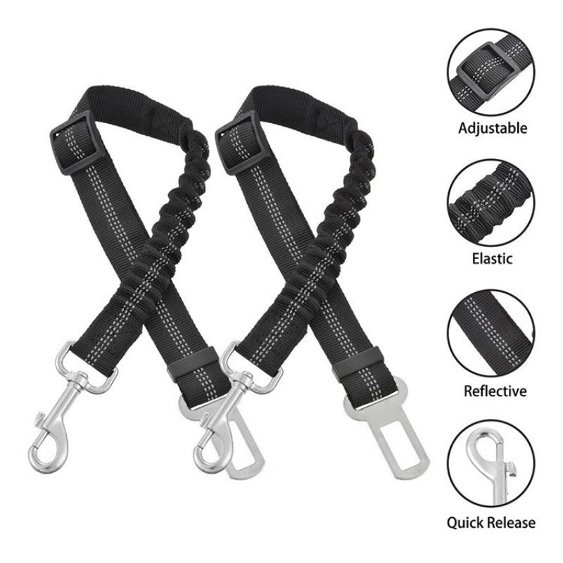 Dog Safety Belt for Car, Pack of Dog Safety Belts, Adjustable Elastic Shock Absorption with Reflective Strips, Suitable for All Dog Breeds and Car Types