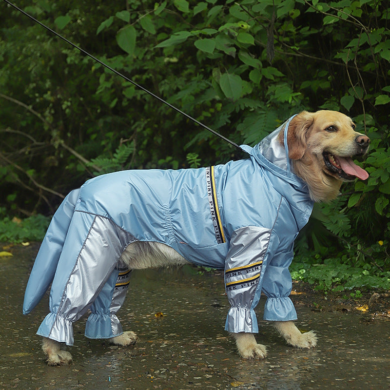 Big Dog Raincoat with Tail Jumpsuit Raincoat for Large Dogs with Reflective Strips Tow Hole Labrador Waterproof Jacket