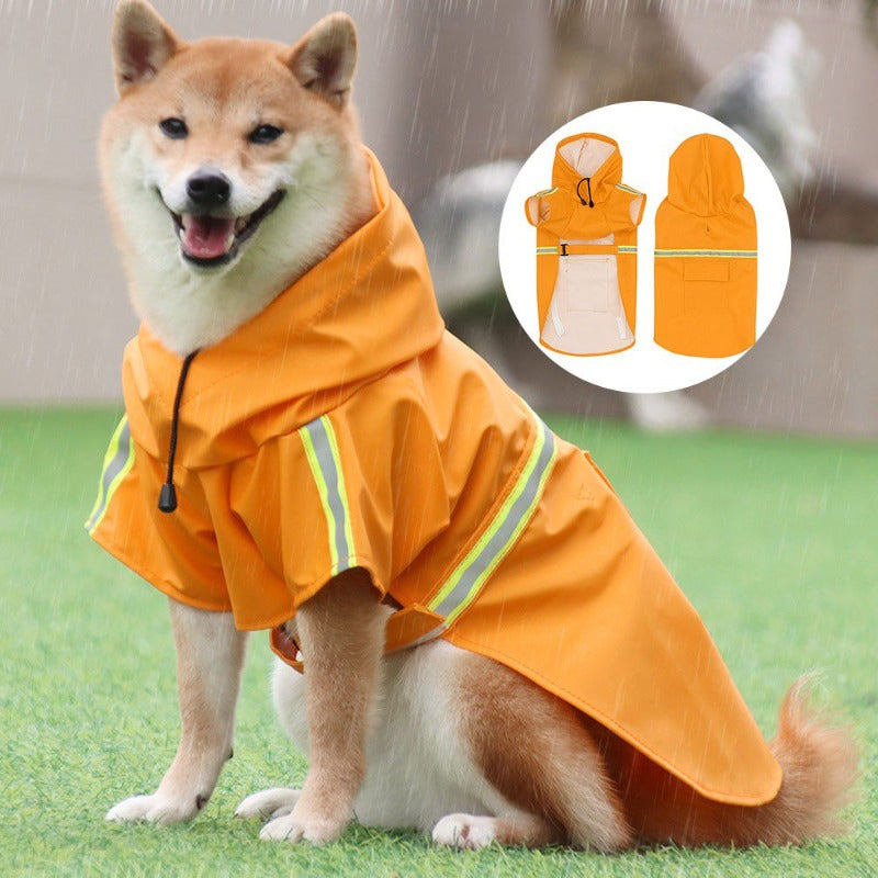 Pets Dog Raincoats Reflective Small Large Dogs Rain Coat Hood Waterproof Jacket Adjustable Lightweight Rain Poncho with Strip Reflective Fashion Outdoor Breathable Puppy Clothes