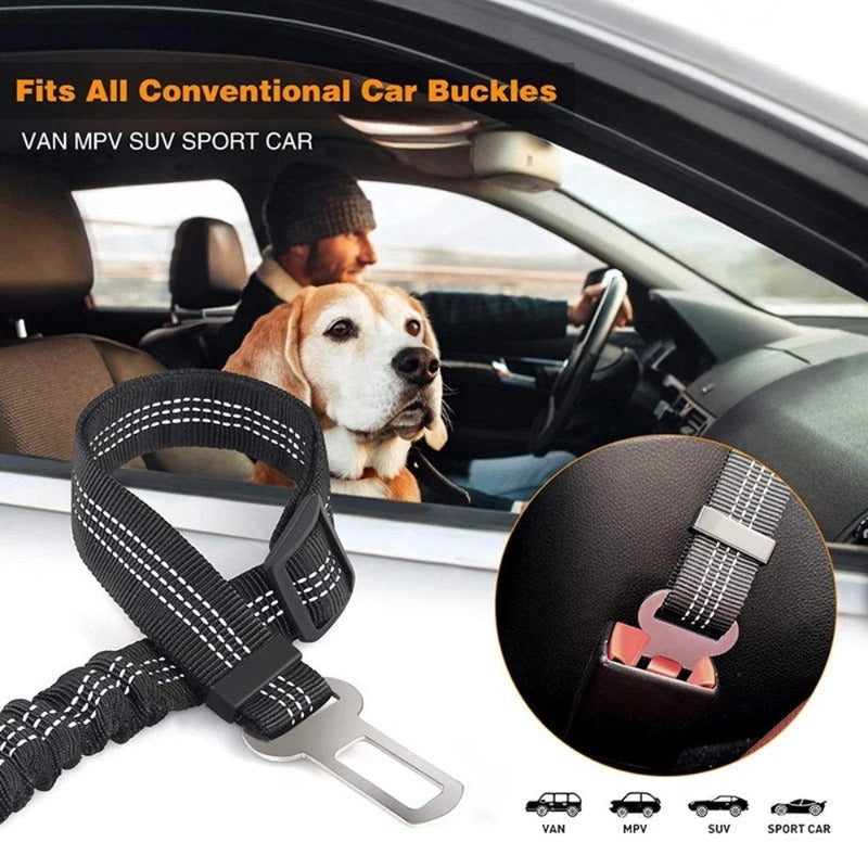 Dog Safety Belt for Car, Pack of Dog Safety Belts, Adjustable Elastic Shock Absorption with Reflective Strips, Suitable for All Dog Breeds and Car Types