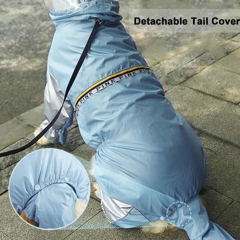 Big Dog Raincoat with Tail Jumpsuit Raincoat for Large Dogs with Reflective Strips Tow Hole Labrador Waterproof Jacket