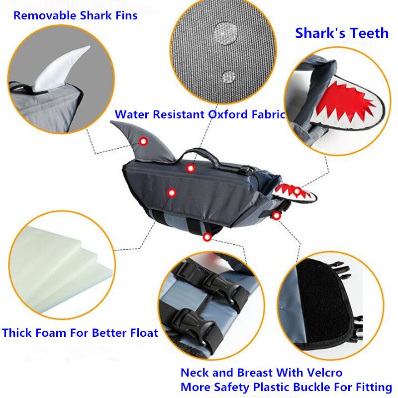 Outdoors Pet Dog Life Vest Reflective Large Dog Swimming Jacket Costume Cartoon Animal Safe Foam Float Clothes Swimwear For Bulldog Golden Retriever To Prevent Drowning Pet Clothes