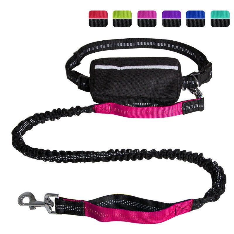 Hands Free Dog Leash with Waist Zipper Pocket Dual-Handle Reflective Bungee Suitable for Running Hiking Training Adjustable Waist Belt, Shock Absorbing for Small Medium and Large Dogs Pet Supplies