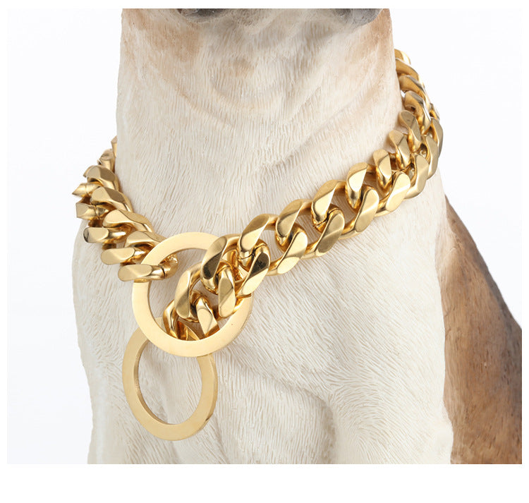 Gold Stainless Steel P Chain Slip Dog Collar Metal Training Choke Collar for Large Breed Dogs
