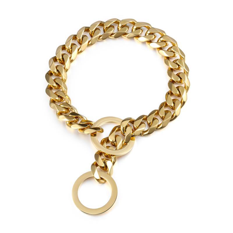 Gold Stainless Steel P Chain Slip Dog Collar Metal Training Choke Collar for Large Breed Dogs