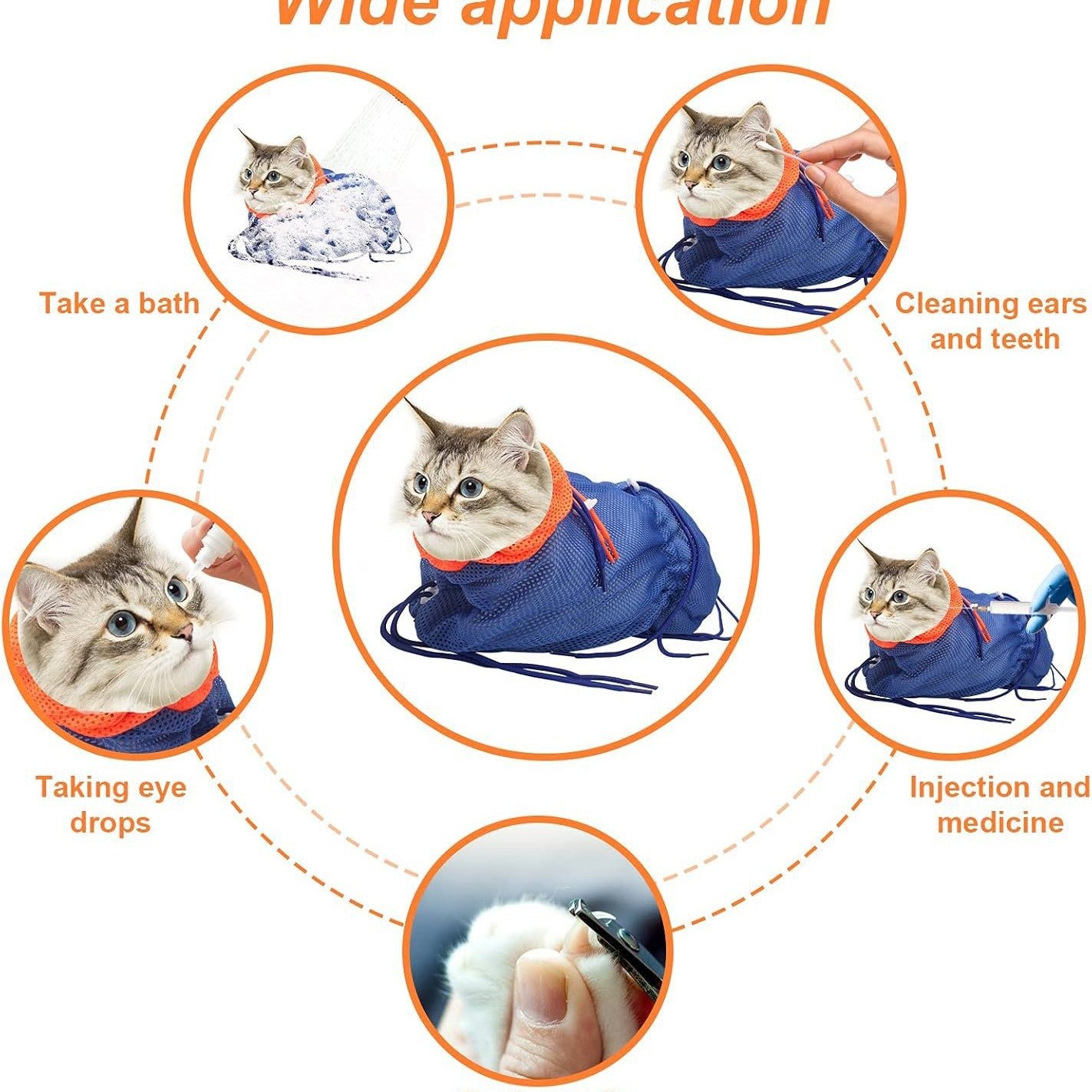 Cat Shower Cleaning & Restraint Bag Multifunctional Adjustable Polyester Beauty Bath Bag
