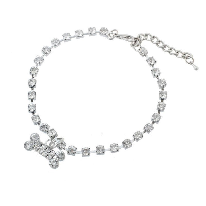 2pcs Bone Necklace Dog Necklace Crystal Necklace Dog Collar