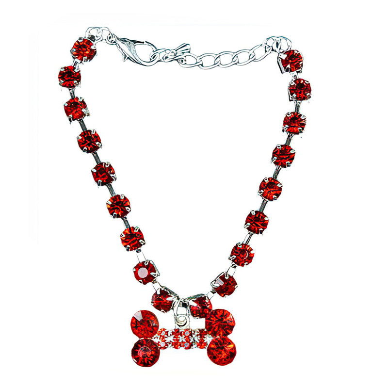 2pcs Bone Necklace Dog Necklace Crystal Necklace Dog Collar