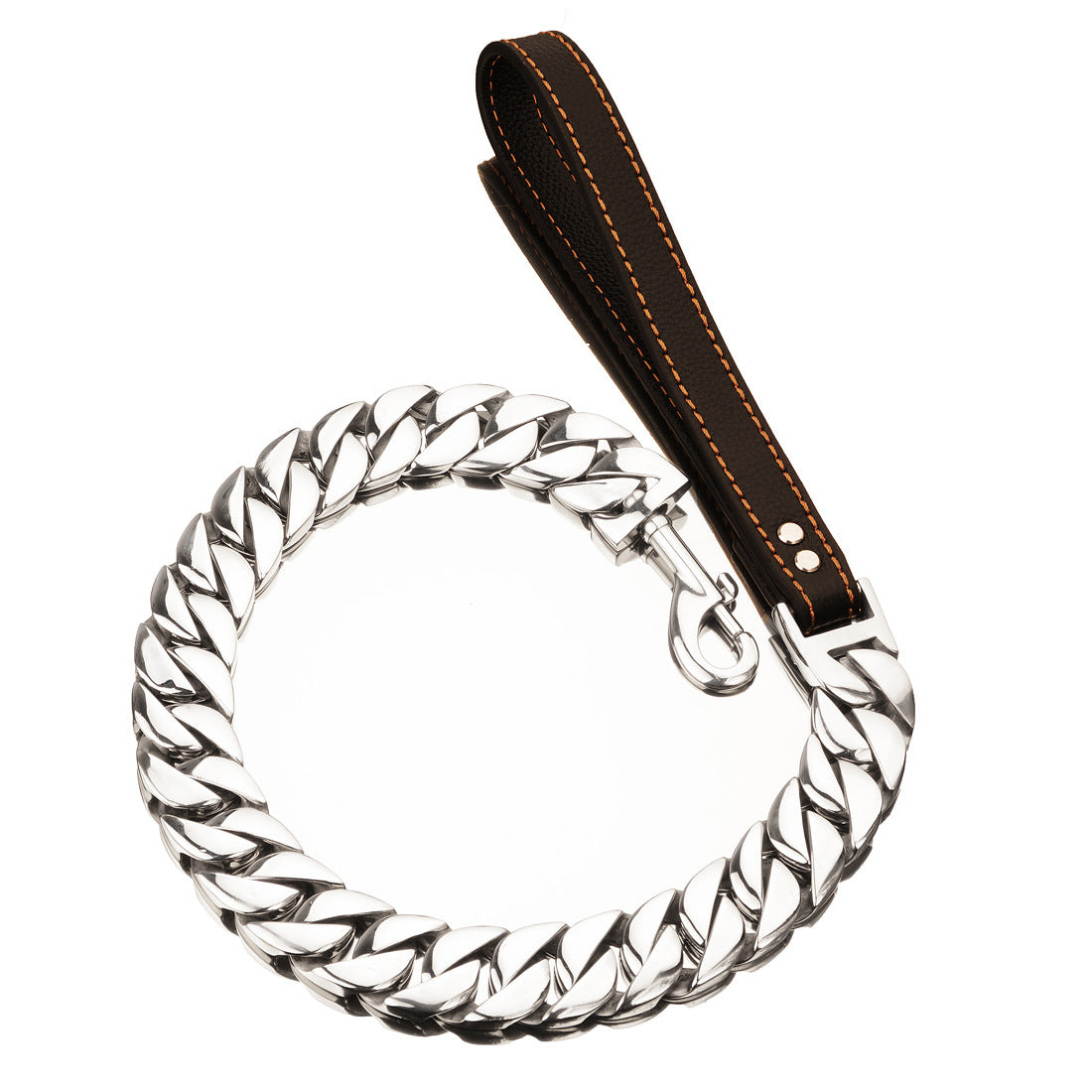 32mm Stainless Steel Dog Chain Collar with Leather Leash Multi Size Pet Neck Chain