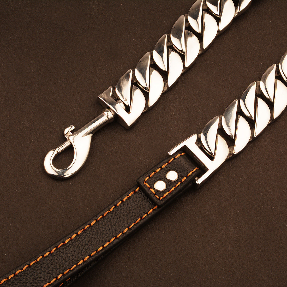32mm Stainless Steel Dog Chain Collar with Leather Leash Multi Size Pet Neck Chain