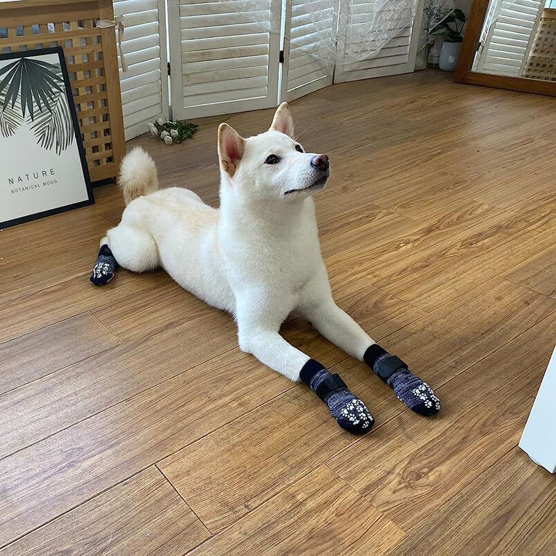 4PCS Pet Dog Socks Breathable Anti-Slip Foot Covers Dog Socks With Adjustable Strap
