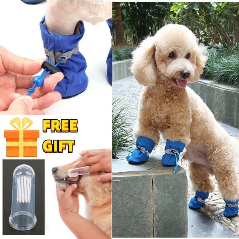 4pcs/Set Waterproof Pet Dog Shoes Non-Slip Rain Boots Shoes