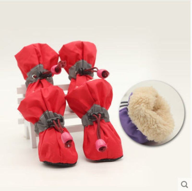 4pcs Autumn and Winter Fleece Thickened Dog Shoes Rain Boots