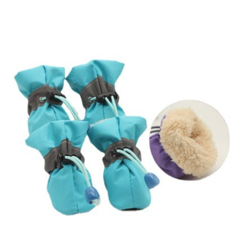 4pcs Autumn and Winter Fleece Thickened Dog Shoes Rain Boots