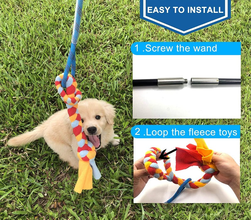 Interactive Flirt Pole Toy for Dogs Chase and Tug of War,Durable Teaser Wand with Pet Fleece Rope Tether Lure Toy to Outdoor Exercise & Training for Small Medium Large Dogs
