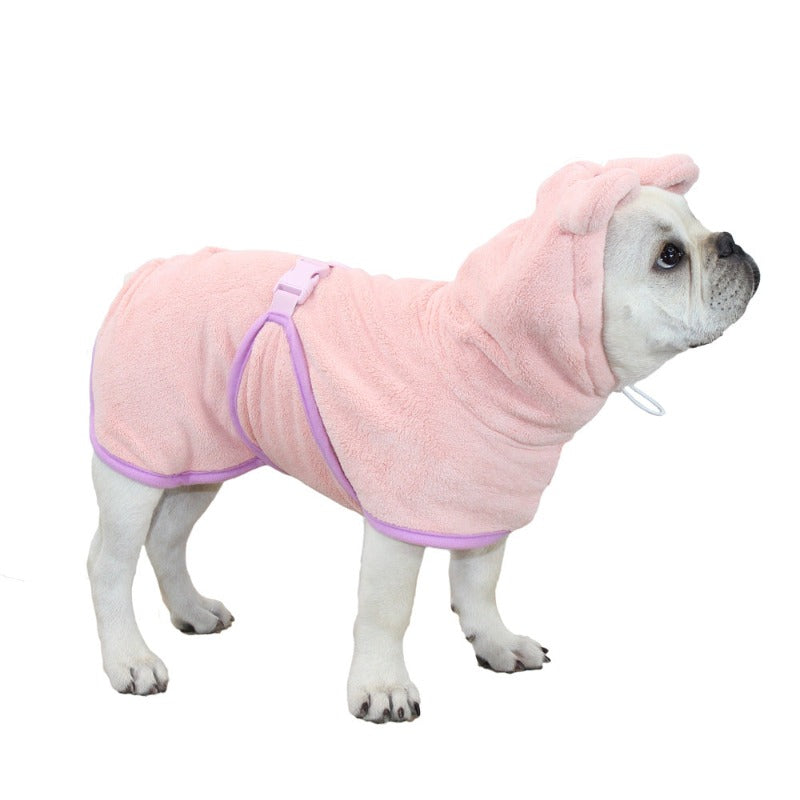 Fleece Soft Pet Bathrobe Towel with Drawstring Absorbent Drying Hooded