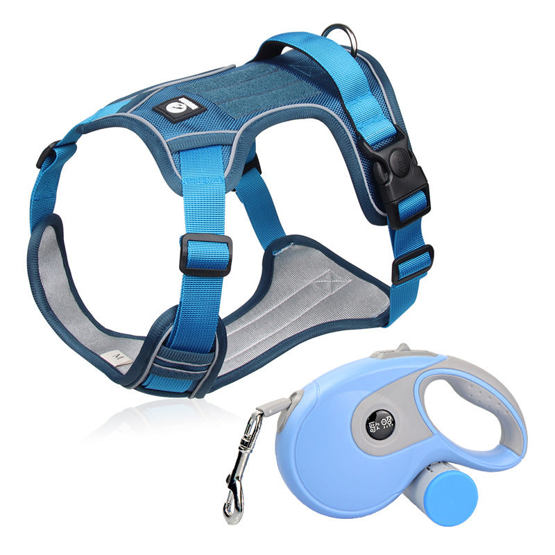 Dog Walking kit (Adjustable Reflective Dog Harness+Retractable Dog Leashes)