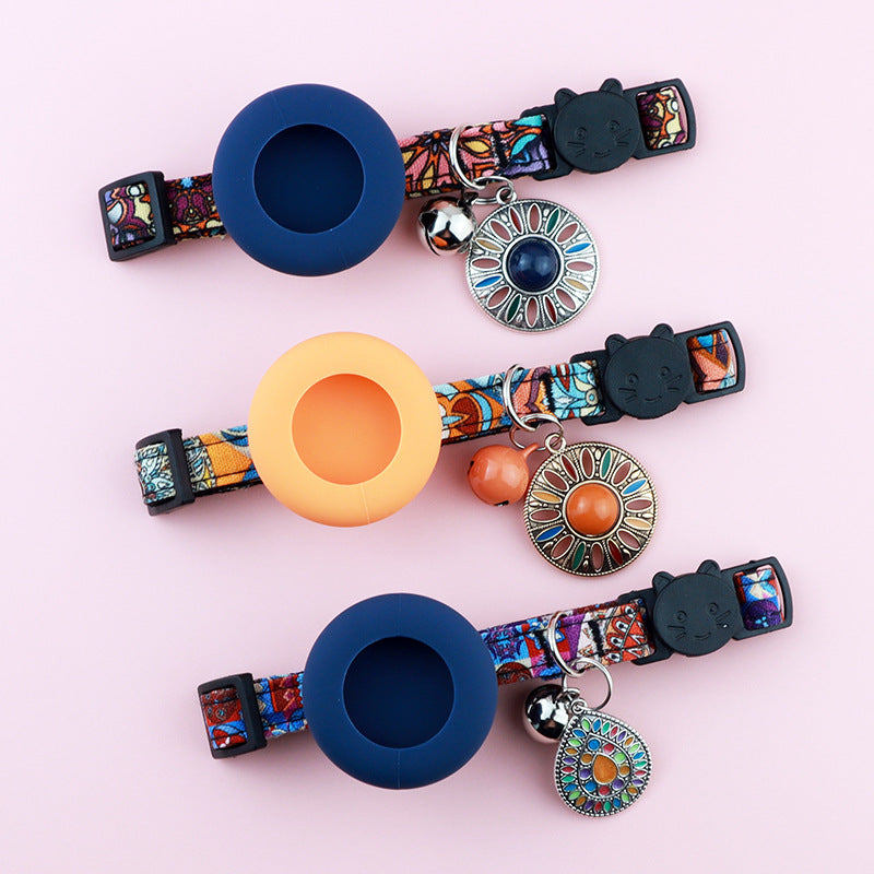 Adjustable Pet Airtag Collar with Bell and Metal Pendant