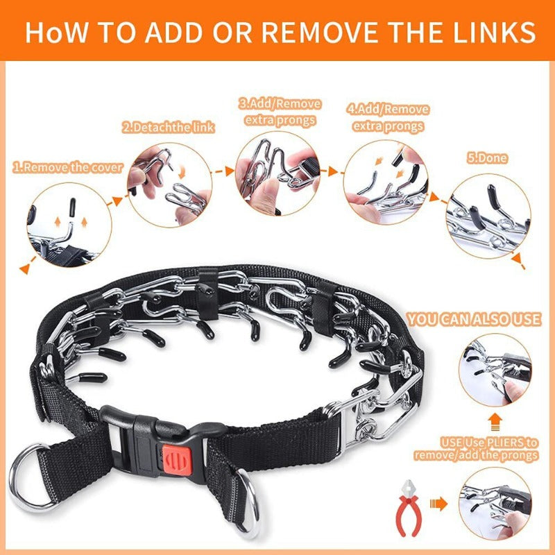 Adjustable Prong Collar With Stainless Steel Links & Nylon Cover For Dogs