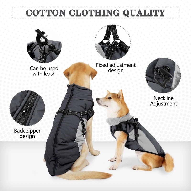 Autumn Winter Dog Jacket with Harness Dogs Reflective Safety Pet Snow Coat